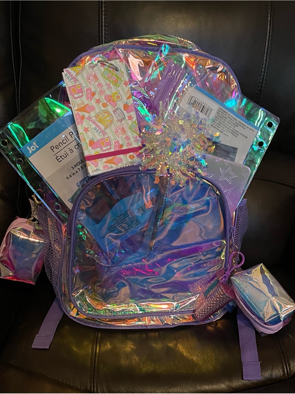 Holographic Purple Kids Backpack with Accessories